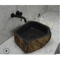 Hexagonal black granite sink